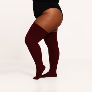 PLUS SIZE Thigh High Socks, Maroon Women's Long Over The Knee Stocking